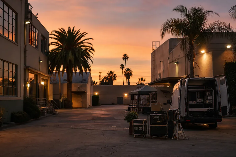 Los Angeles studio district at dusk