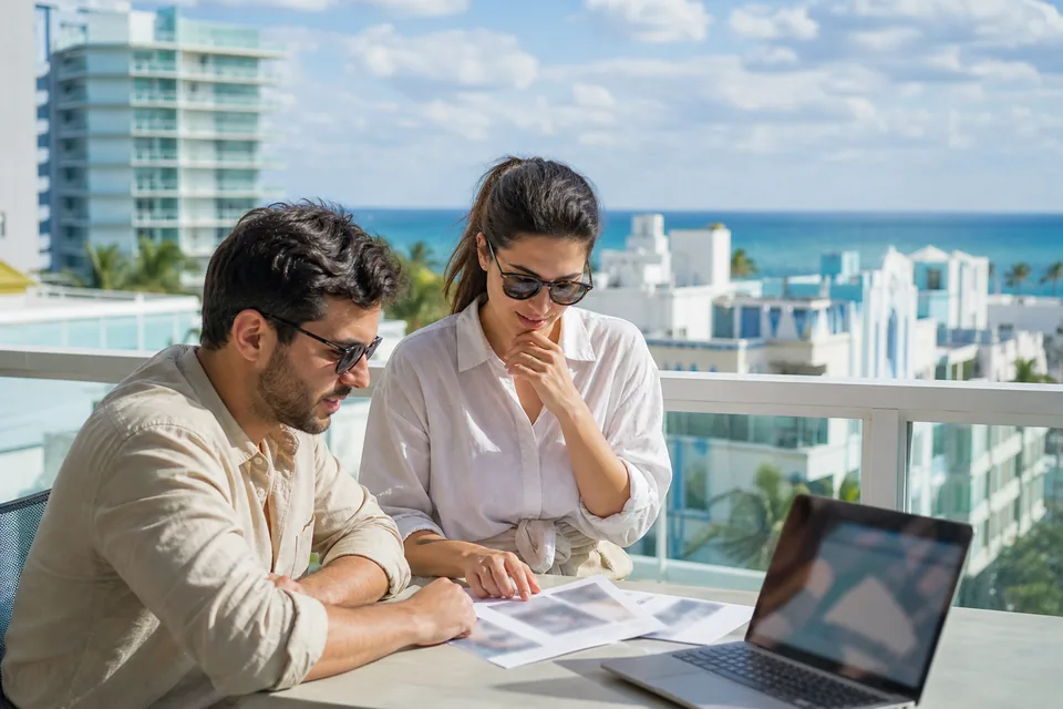 Miami production team on a sunny balcony