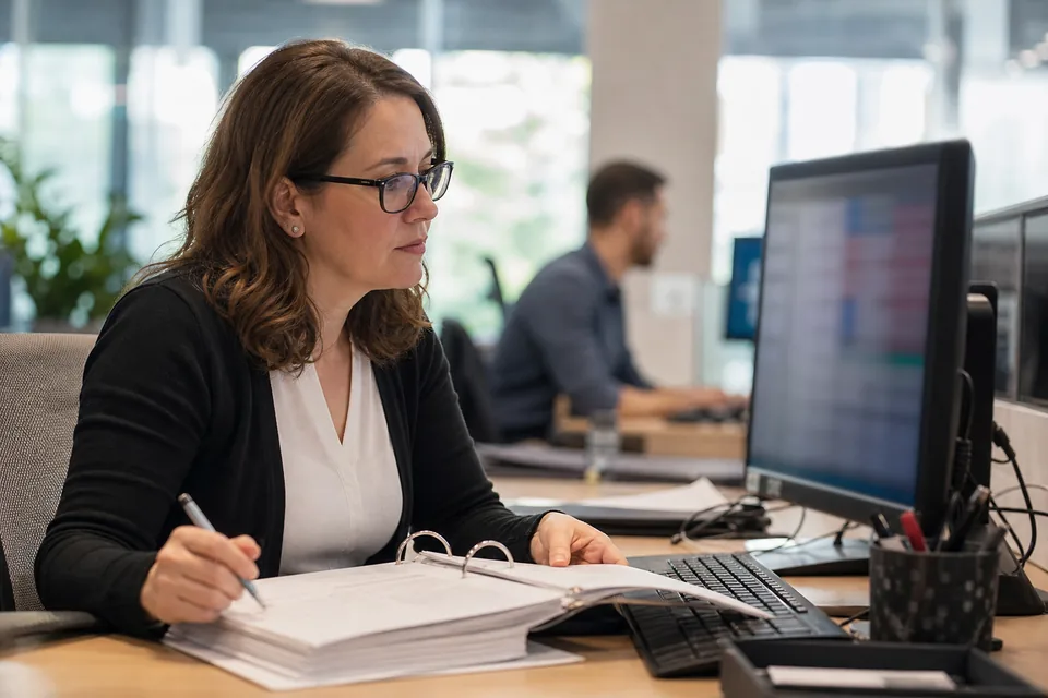 Compliance analyst checking ID verification records