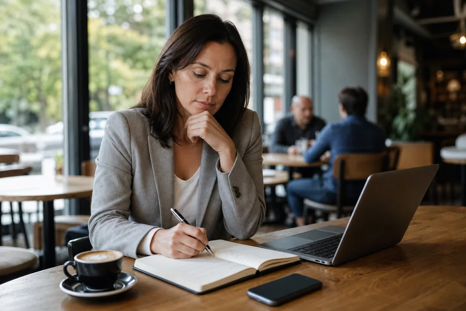 Person planning a career move with notes and a laptop