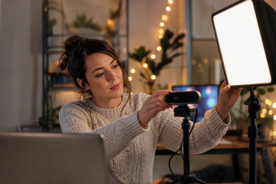 Cam model home studio setup before a broadcast